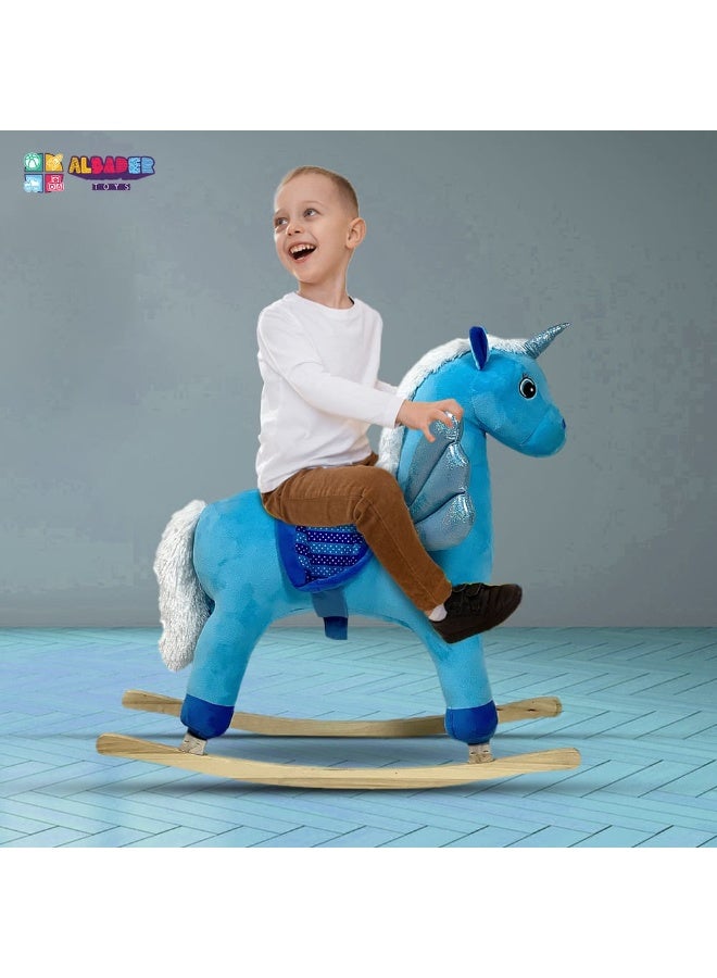 البدر حصان هزاز بتصميم يونيكورن، حصان خشبي للأطفال، لعبة حصان ركوب، حصان كرتوني للأطفال، ألعاب هزاز للأطفال، تحمل الأطفال بأمان، مناسبة لعمر 2-6 سنوات من البدر - Image 4